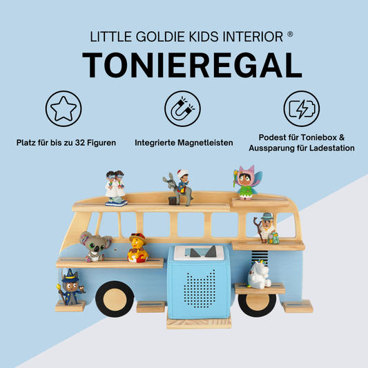 Tonie Regal für 32 Figuren & Toniebox Ablage (Blau)