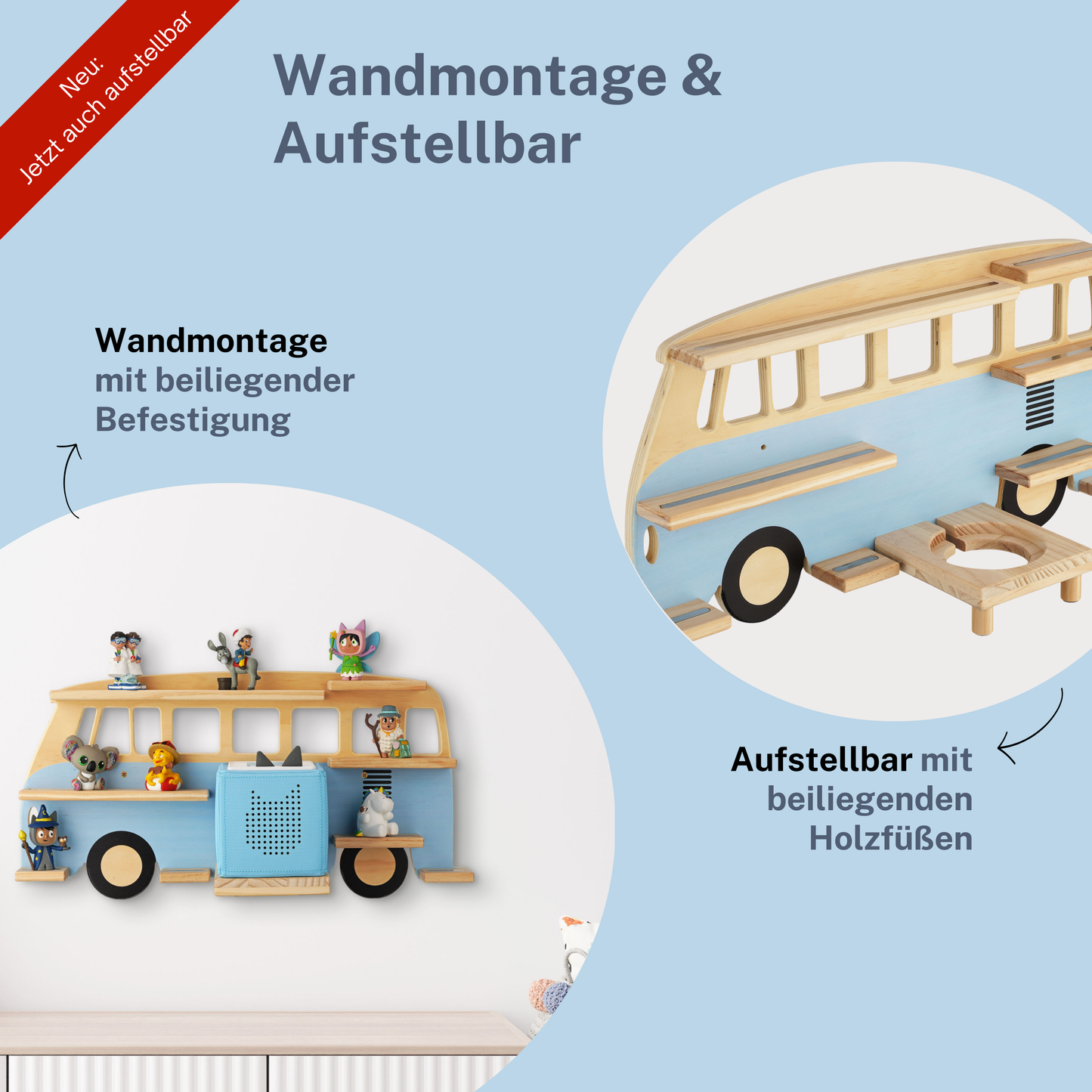 Goldie Bus - Tonieregal für Toniebox & bis zu 32 Figuren | Blau