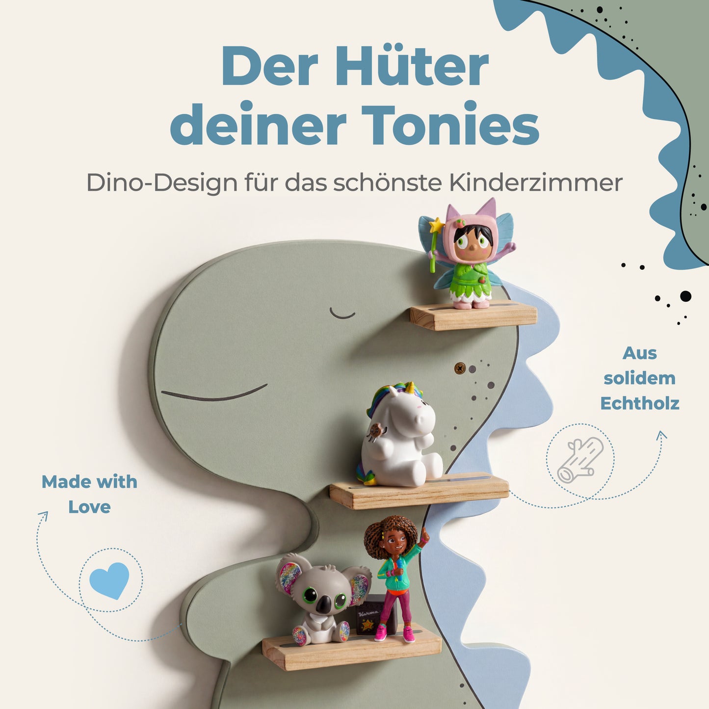 Goldie Dino - Tonieregal für Toniebox & bis zu 20 Figuren | Grün & Blau