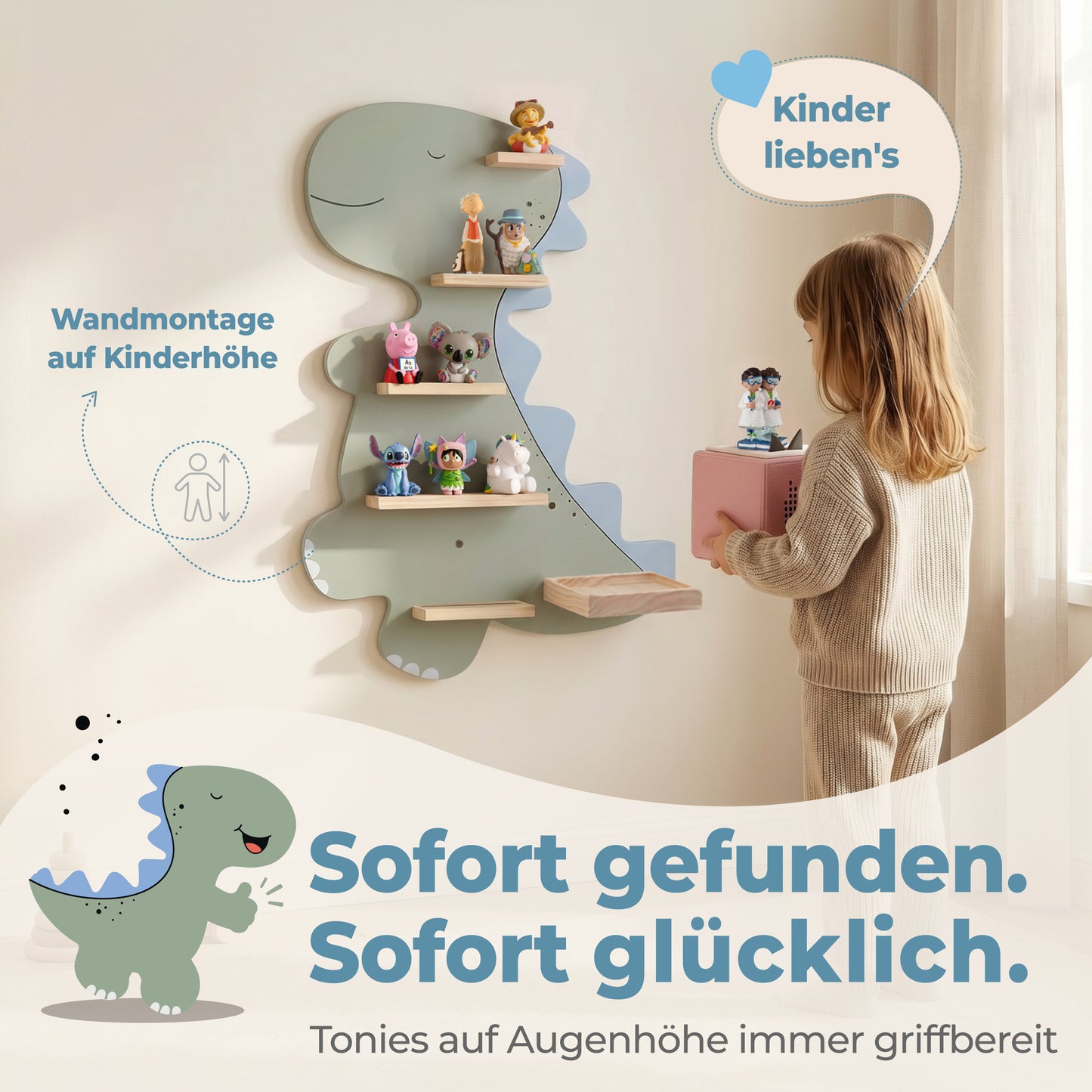 Goldie Dino - Tonieregal für Toniebox & bis zu 20 Figuren | Grün & Blau