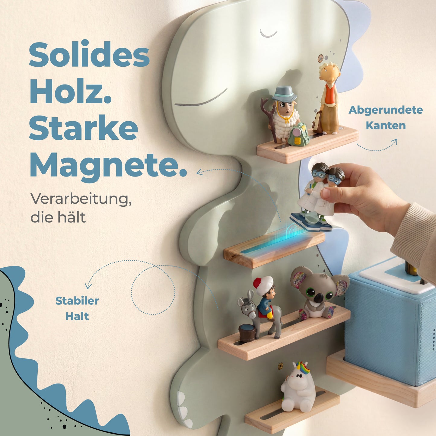 Goldie Dino - Tonieregal für Toniebox & bis zu 20 Figuren | Grün & Blau