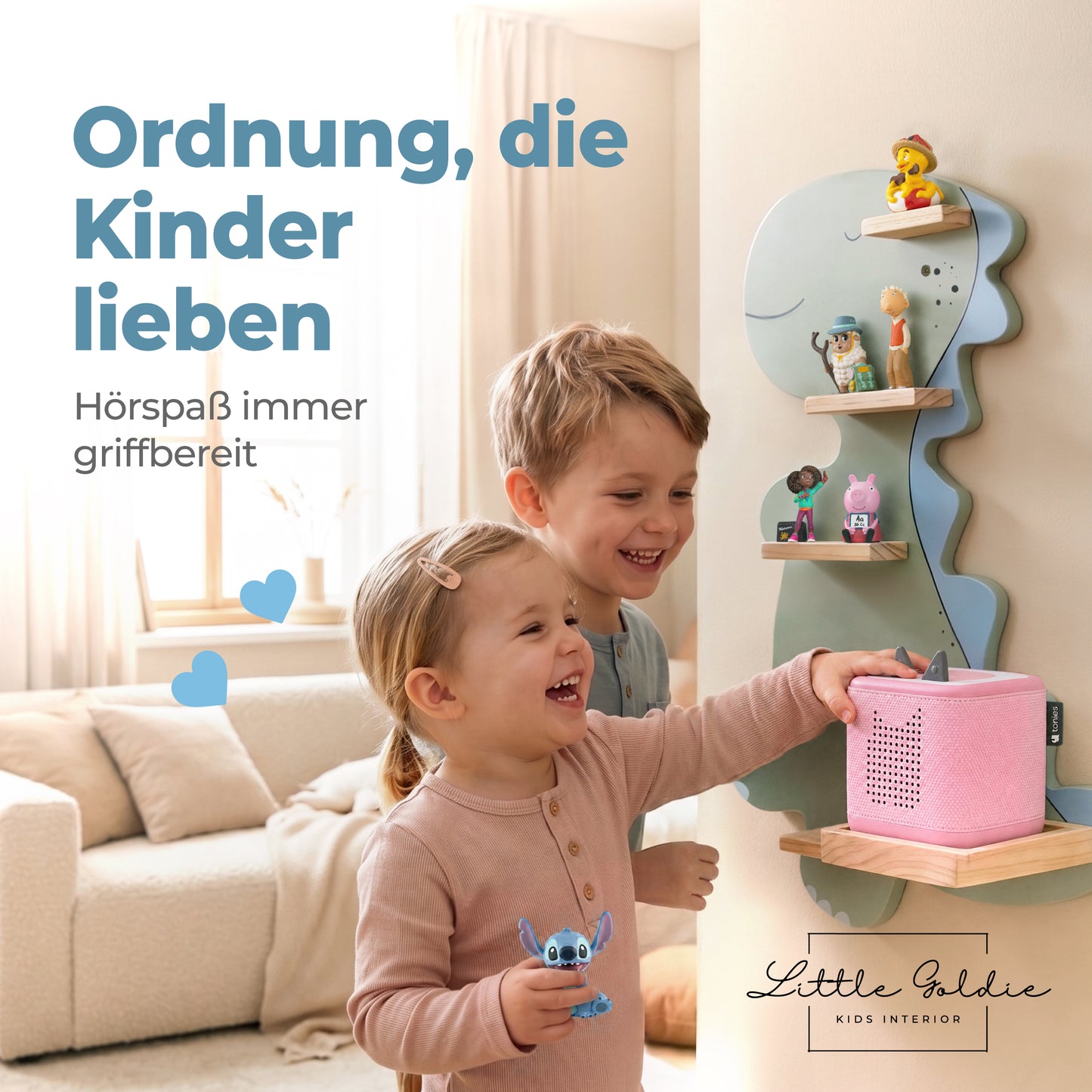 Goldie Dino - Tonieregal für Toniebox & bis zu 20 Figuren | Grün & Blau