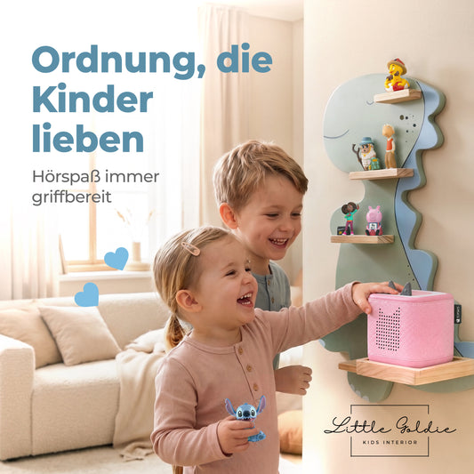 Goldie Dino - Tonieregal für Toniebox & bis zu 20 Figuren | Grün & Blau